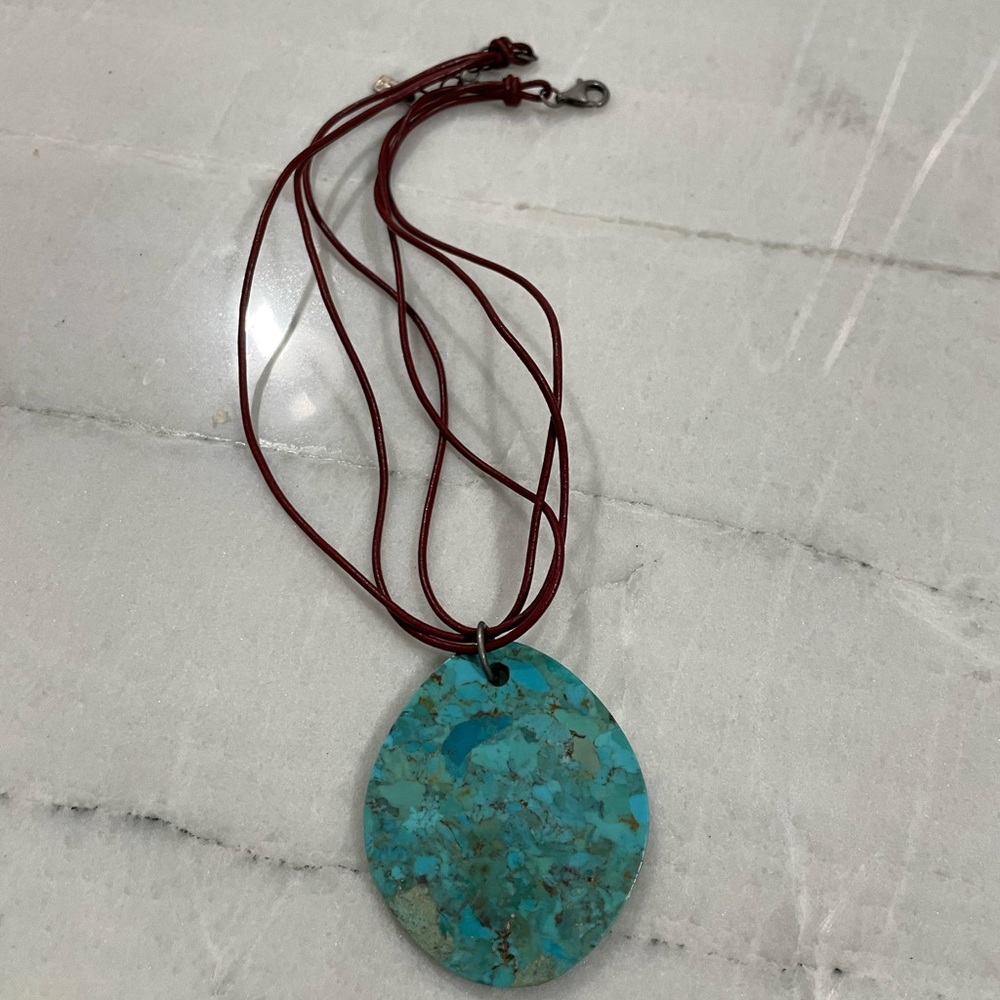 Turquoise Pendant Necklace with Red Cord